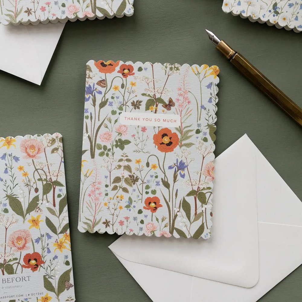 Thank You So Much Floral Card Scalloped SET OF 3